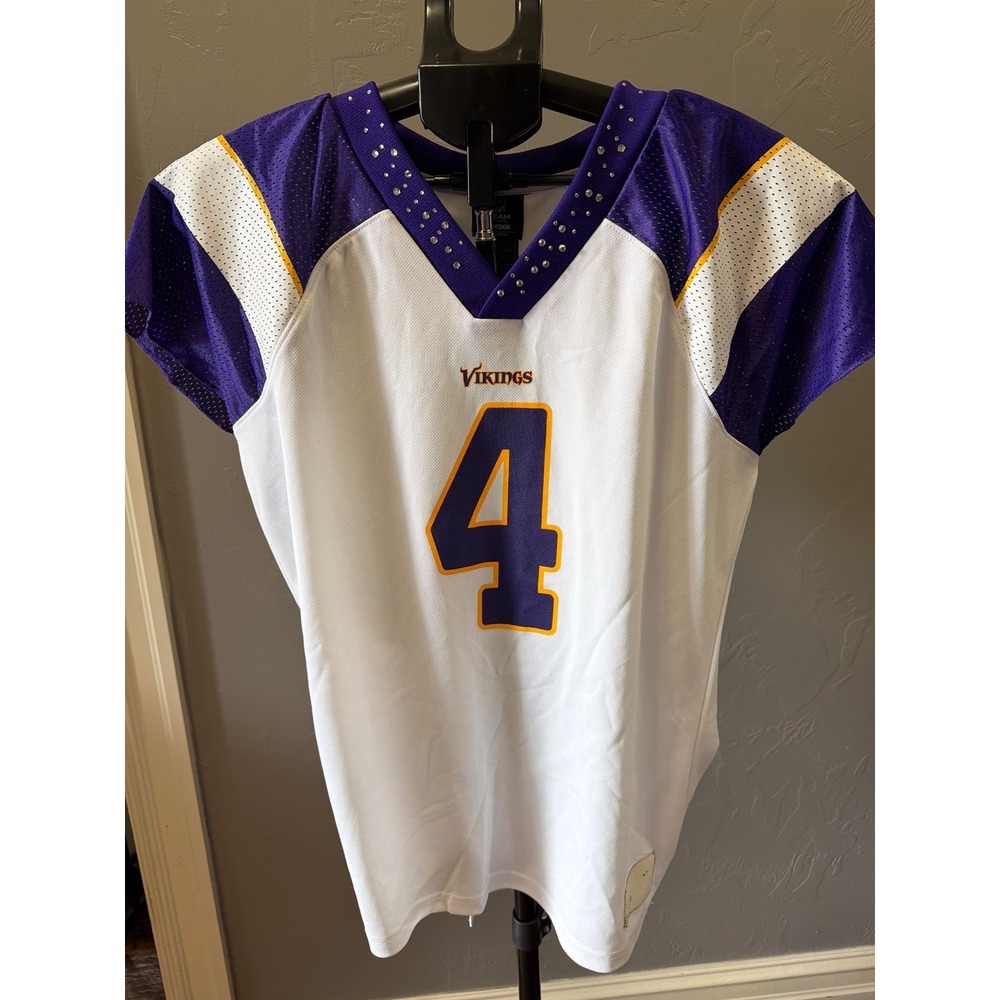 Reebok Brett Favre Minnesota Vikings Womens Jersey White Purple Rhinestone Large